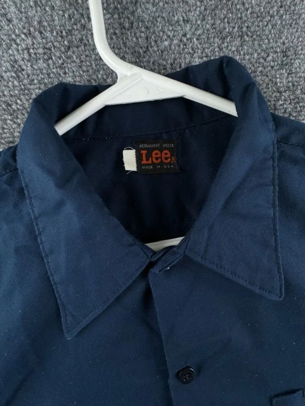 VTG Lee 70’s Button Up Work Shirt Automotive Navy Blue USA Long Sleeve